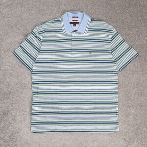 VTG 90s Tommy Hilfiger Striped Cotton Large Multicolor Short Sleeve Collar Shirt
